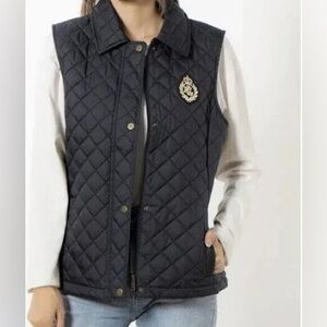 Lauren Ralph Lauren Black Label Women’s Navy Blue Crest Logo Quilted Vest Size L
